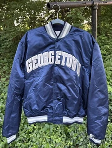 Original Vintage Georgetown Hoyas Starter Jacket, Size XL, Navy Satin Bomber - Picture 1 of 15