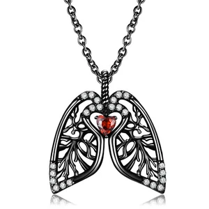 925 Sterling Silver Black Rhodium Anatomical Lung Pendant Necklace Gothic Unique - Picture 1 of 4