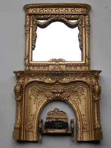 Casa delle Bambole Set Ornato Camino Carbone Specchio Fuoco Scala 1/12 - Foto 1 di 1
