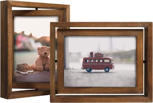 2 Pack 5x7 Rotating Floating Picture Frames,Double-Sided Display with HD Glass - Picture 1 of 12