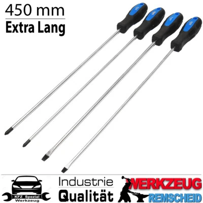 4-tlg Schraubendreher Schraubenzieher Satz Kreuz Schlitz 450 mm Extra Lang Tief - Bild 1 von 3