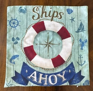 Throw Pillow Cover Shell Coastal Beach Nautical Ocean Ship NO PILLOW INSERT - Picture 1 of 2