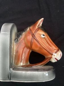 Vintage Brown Horse Head bridled by Fairylite Single shiney Book End - Picture 1 of 9