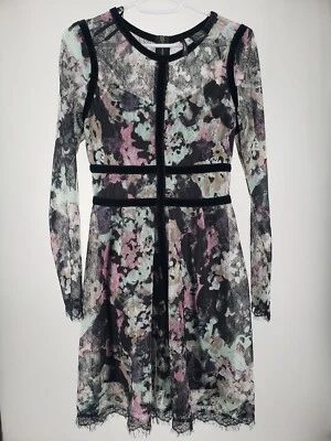 Vestido Patinador Fire Los Angeles Talla S Negro Encaje Terciopelo Línea A Manga Transparente Floral Foto 1 de 4