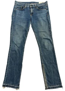 RAG & BONE PAZ Straight Leg Mid Rise Women Jeans 28 Zip Raw Hem Ankle Slit 33x32 - Picture 1 of 14