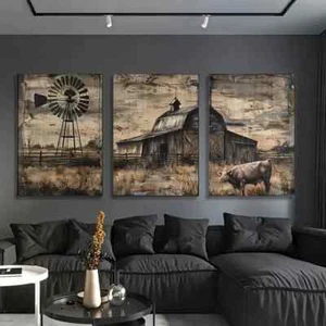 3pcs  Rustic Farmhouse Wall Art Set - Art Deco Classic Retro Sty Canvas Unframed - Picture 1 of 9