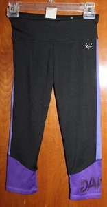JUSTICE Girls' Sz 12 PERFORMANCE CAPRI LEGGINGS (Black/Purple; DANCE) EUC - Picture 1 of 1