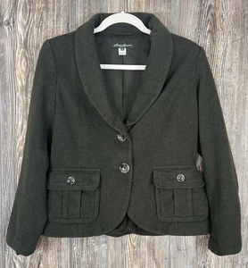 Eddie Bauer Blazer Womens 6 Green Wool Blend Single Breasted Wool Blend Office - Picture 1 of 16