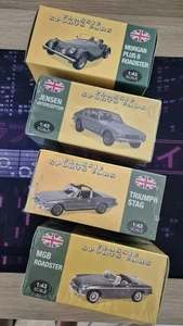 4 modelos de coches Atlas coches deportivos británicos clásicos escala 1:43 Morgan Jensen Stag MG - Imagen 1 de 2