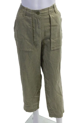 J Crew Women Cropped Cargo Pants Green Linen Lyocell Size 4 - Image 1 of 4