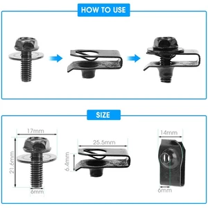Car Body Bolts & U-nut Clips M6 Engine Cover Undertray Splash Shield Guard Screw - Picture 1 of 12
