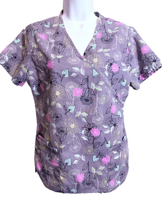 Scrubs Nurse Scrub Smock Top Women's Small Floral V-Neck Pockets 73731464682 - Image 1 of 4