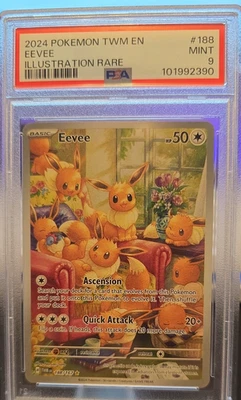 2024 POKEMON TWM EN-TWILIGHT MASQUERADE ILLUSTRATION RARE #188 EEVEE PSA 9 - Image 1 of 2