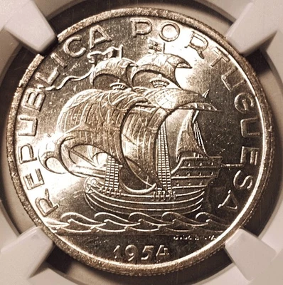 NGC MS64 - Portugal 10 escudos 1954 coin (SILVER!) - Image 1 of 4