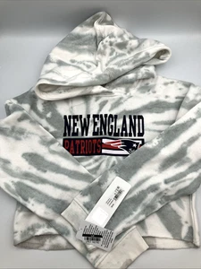 NFL New England Patriots Girls Gray Tie-Dye Crop Hooded Sweatshirt, Medium (7/8) - Picture 1 of 6