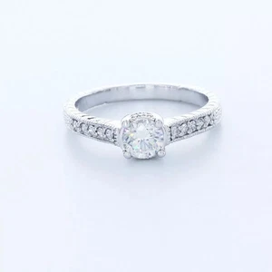 14K White Gold Engagement Ring Vintage 1.10 Carat Round Lab-Grown Diamond D VS1 - Picture 1 of 15