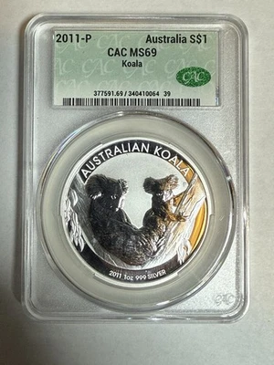 Koala de plata Australia 2011-P $1 - 1 oz Troy Plata fina .999 - CAC MS 69 Foto 1 de 2