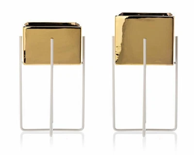 HowHomely Blumentopf Pflanzentopf mit Ständer 2er Set gold weiß Glamour Deko - Bild 1 von 4