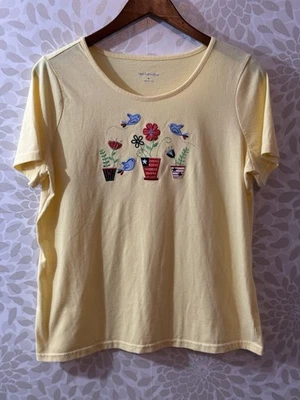 Camiseta Top Vintage Breckenridge Para Mujer M Amarilla Pájaro Flor Bordada Foto 1 de 4