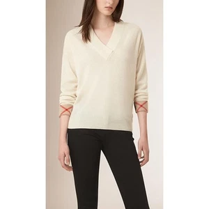 Burberry Brit Cashmere V-Neck Sweater Beige Women's Size Medium SEE MEASUREMENTS - Picture 1 of 15