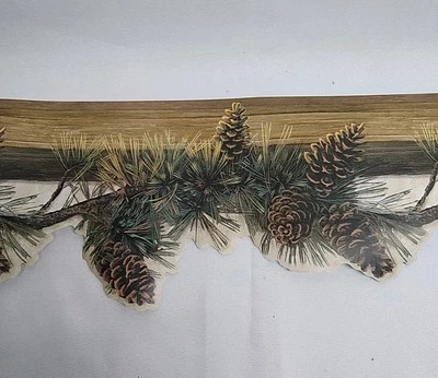 Обои границы домик хижина озеро горы сосновая шишка гирлянда зеленый коричневый желтовато-коричневый новый - Изображение 1 из 4