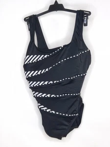NWT St Johns Bay Swim Suit Size 8 Color Black/White 1 Piece High Cut Wide Strap - Picture 1 of 2