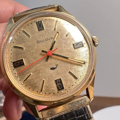 Bulova Sea King Whale Automatic Heavy Gold Plated Bezel Wristwatch H428465 VTG - Image 1 of 4