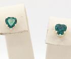 10K .5g Yellow Gold Green Emerald Heart Cut Stud Simple Classic Earrings