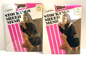 Vintage Cinderella Nylon Mesh Stockings Lot of (2) - Sz 8.5 & 9.5 NOS Beige Tan - Picture 1 of 8