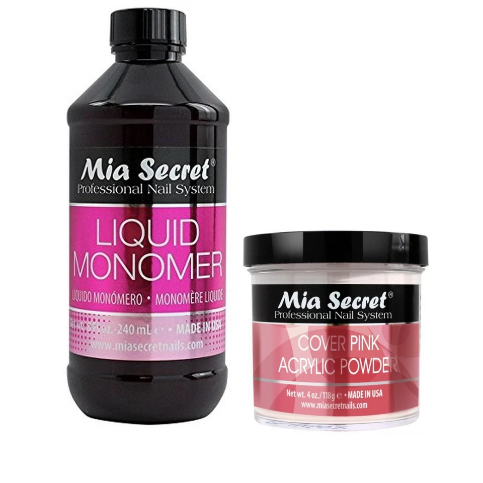 CUBIERTA ROSA ACRÍLICO 4 OZ POLVO POR MIA SECRET Y JUEGO MONÓMERO 8 OZ - HECHO EN EE. UU. Foto 1 de 1