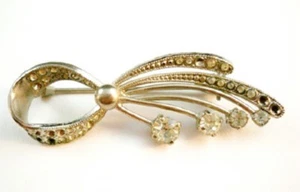 Broche prendedor vintage de plata y diamantes de imitación con arco de cinta D12 - Imagen 1 de 2