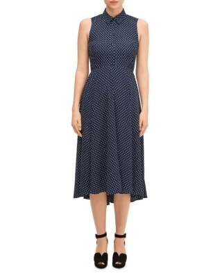 KATE SPADE New York Navy White Polka Dot-Print Smocked Midi Shirt Dress 8 US = M - Image 1 of 4