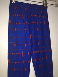 LULAROE girl's leggings S/M Small / Medium Blue Red Birds With Lines Clothesline - Picture 1 of 12