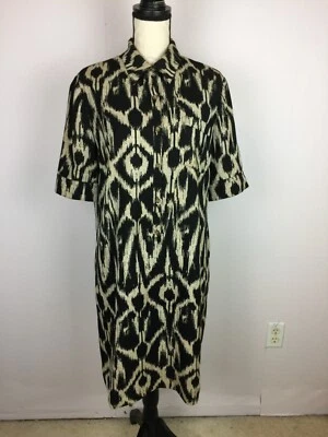 Vestido Camisa Tahari ASL Talla 12 Mujer Negro Beige Geométrico Manga Corta Forrado Foto 1 de 4