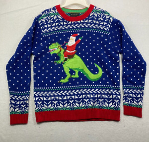 Blizzard Bay Menss Large Ugly Christmas Sweater T-Rex Dinosaur Santa Novelty