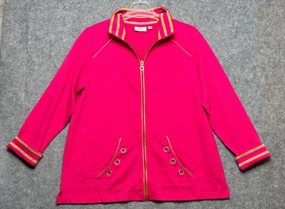 Quacker Factory Jacket Women 1X Pink Gold Rhinestone Zip Up Comfy Cruise Topper - Image 1 of 4