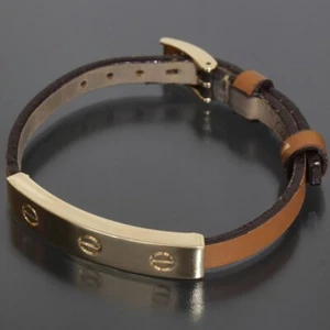 Cartier Love Bracelet Leather K18YG Yellow Gold Brown E1709 - Picture 1 of 10