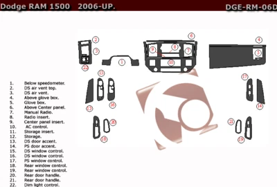 JUEGO INTERIOR DODGE RAM 1500 2500 3500 SLT FIT 2006-2009 KIT DE MOLDURAS DE TABLERO DE MADERA BURL Foto 1 de 4