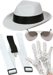 Adult Michael Jackson Criminal Hat Braces GLOVE & Glasses Pop Music Fancy Dress