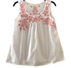 Fabindia Sleeveless Top Size M White Dobby Spot Smock Pink Embroidery  Cotton