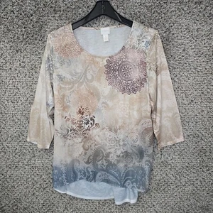 Chicos Top Womens 1 US Medium Beige Scoop Neck Tunic Paisely High Low Blouse - Picture 1 of 7