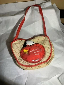 Vtg. VERY RARE Peanuts Snoopy Woodstock Plaid Heart Bag Tan Small 1965 Handbag - Picture 1 of 6