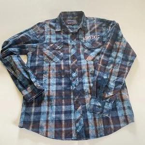 Raw State Mens Clothing Company Size Large Shirt Blue Plaid Tie Dye Strength - Picture 1 of 12