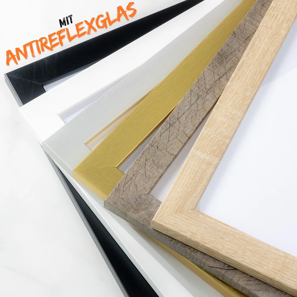 MONFRAME Bilderrahmen mit Antireflex-Acrylglas MDF Holzrahmen Modern DIN Foto Rahmen Set