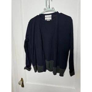 Vintage Saks Fifth Avenue Navy Blue Cardigan Sweater Set Merino Wool Large - Picture 1 of 9