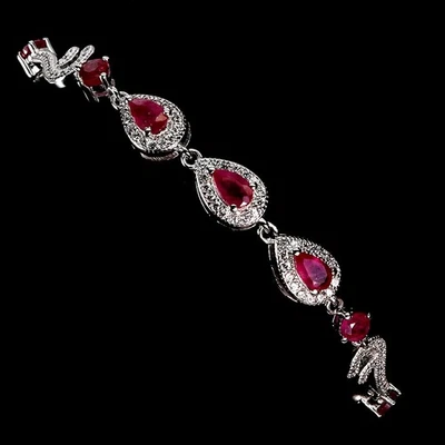 Pulsera de plata de ley 925 rubí pera 4x3 mm joyas de piedras preciosas naturales 7 pulgadas Foto 1 de 4