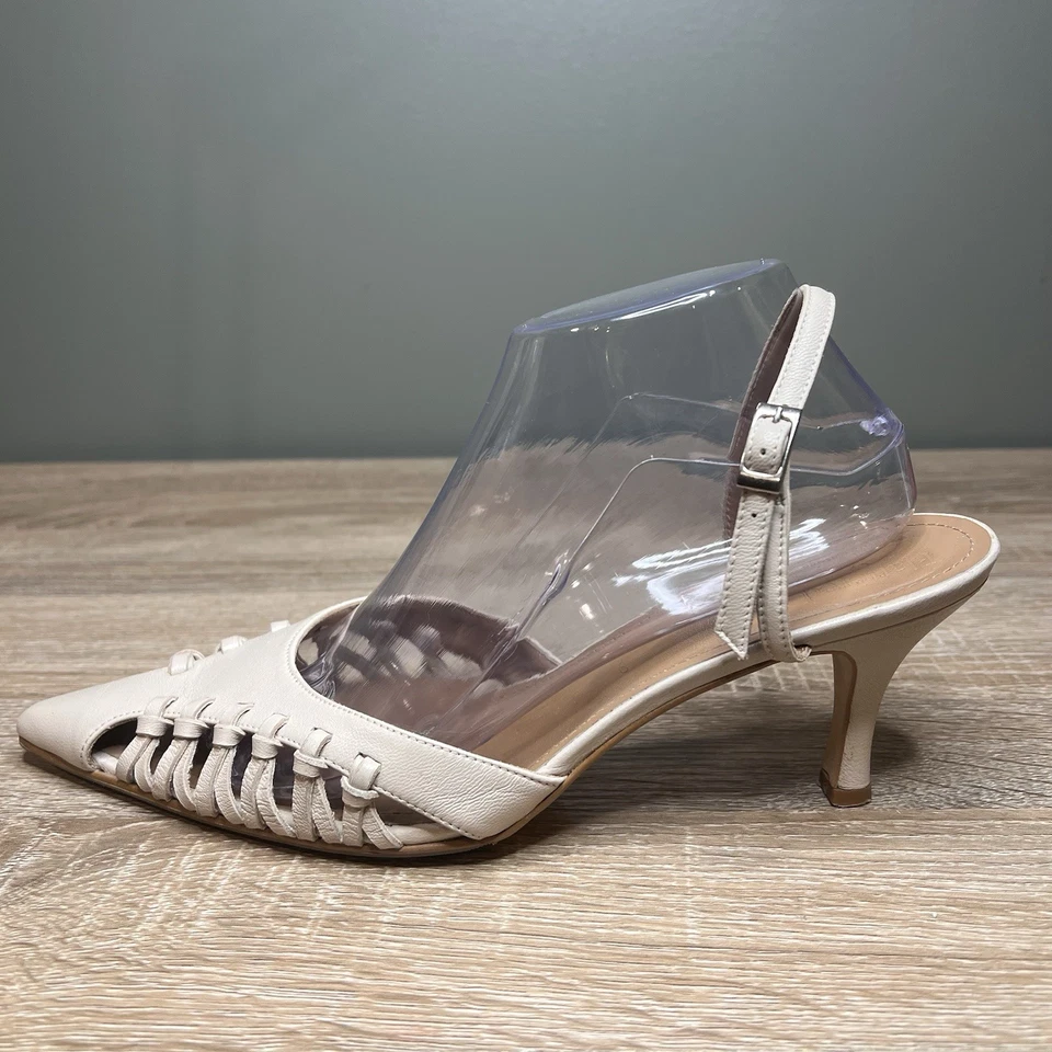 Flattered x Débora Rosa Woven Slingback Kitten Heels – Beige – Women’s Size 9 - Image 1 of 4
