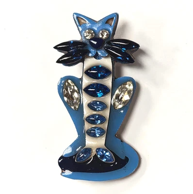 Rare Vintage Pet Pins by Lucinda Blue Rhinestone Stylized Kitty Cat Pin / Brooch - Image 1 of 4