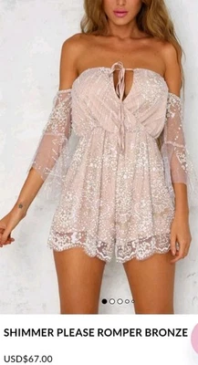 NWT Hello Molly Med "Shimmer Please" Romper Lace Glitter Gold  FAIRYCORE Sexy - Image 1 of 4