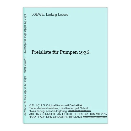 Price List for Pumps 1936. LOEWE. Ludwig Loewe - Image 1 of 1